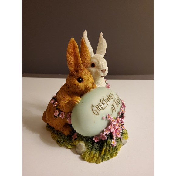 Greetings at Easter with Two Bunnies Figurine - Picture 2 of 4